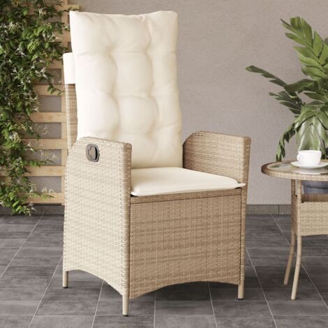 Silla de jardín reclinable con cojines ratán sintético beige vidaXL