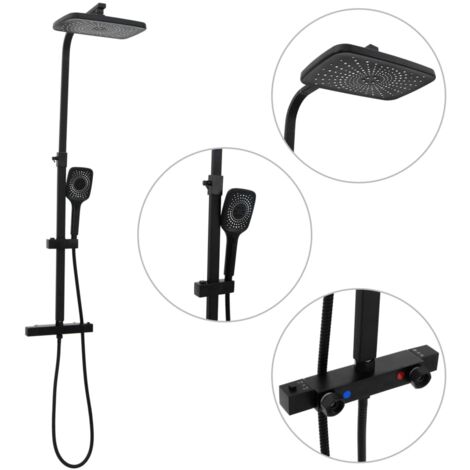 Set de ducha de doble cabezal con mezclador y flexo latón negro vidaXL (1/5)