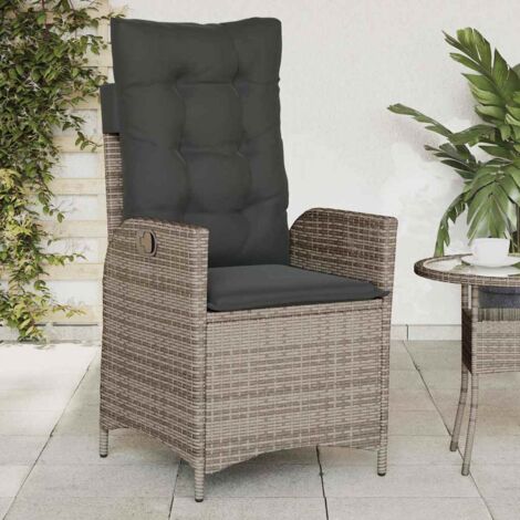 Sillón reclinable de jardín con cojines ratán sintético gris vidaXL