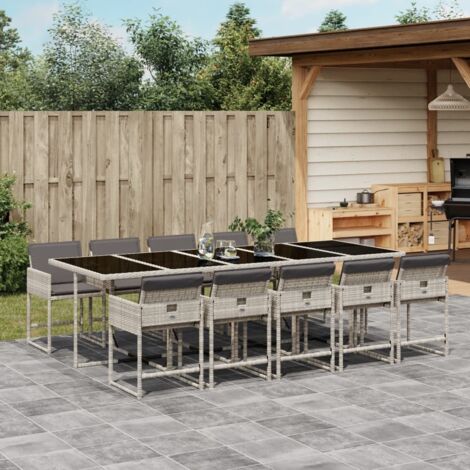 Set de comedor de jardín 11 pzas y cojines ratán sintético gris vidaXL