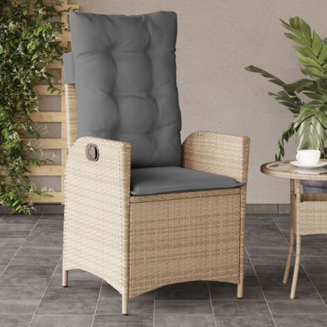 Sillón reclinable de jardín con cojines ratán PE beige mixto vidaXL