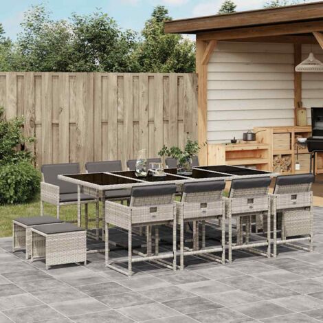 Set comedor jardín y cojines 13 pzas ratán sintético gris claro vidaXL