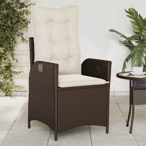 Sillón reclinable de jardín con cojines ratán sintético marrón vidaXL