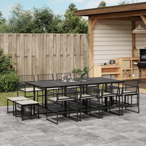 Set comedor de jardín con cojines 13 pzas ratán sintético negro vidaXL (1/5)