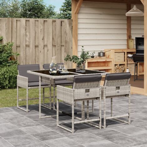 Set comedor de jardín 5 pzas cojines ratán sintético gris claro vidaXL