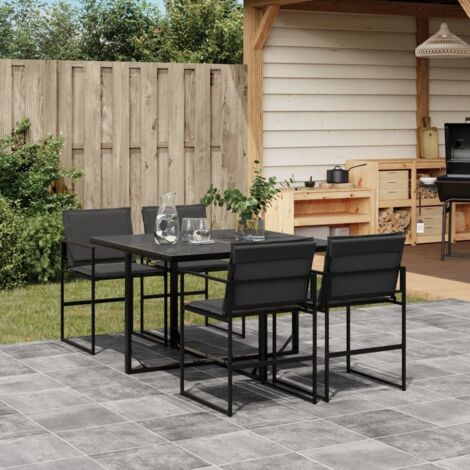 Juego de comedor de jardín 5 pzas con cojines textileno negro vidaXL