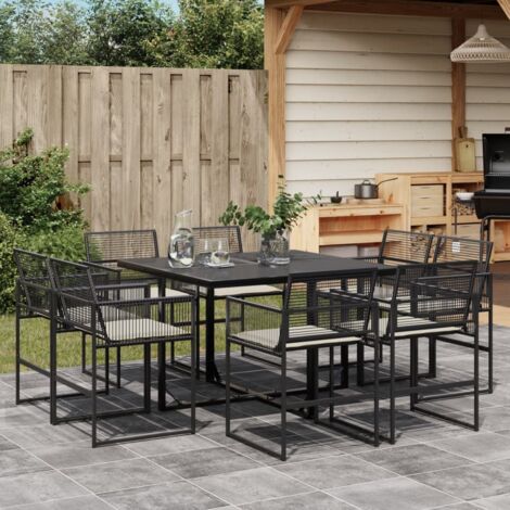 Set de comedor de jardín 9 pzas y cojines ratán sintético negro vidaXL (1/5)