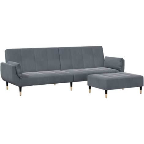 Sofá cama de 2 plazas con taburete terciopelo gris oscuro vidaXL (1/5)