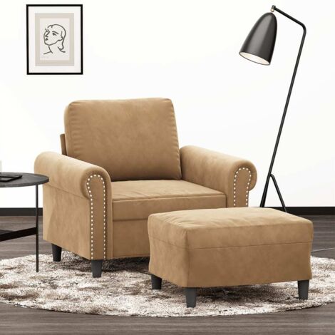 Sillón con taburete terciopelo marrón 60 cm vidaXL
