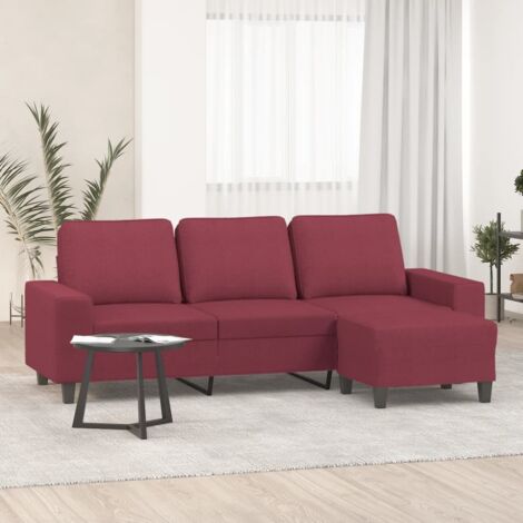 Sofá de 3 plazas con taburete de tela rojo tinto 180 cm vidaXL (1/5)