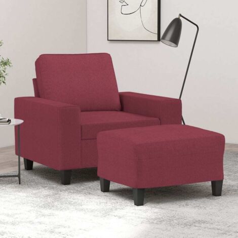 Sillón con taburete tela rojo tinto 60 cm vidaXL (1/5)
