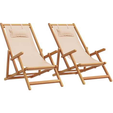 Sillas de playa plegables 2 unidades tela y madera maciza beige vidaXL (1/5)
