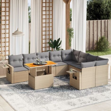 Juego de sofás jardín con cojines beige 10 pzas ratán sintético vidaXL (1/3)