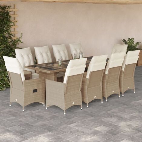 Set de mesa y sillas de jardín 11 pzas y cojines ratán PE beige vidaXL (1/5)