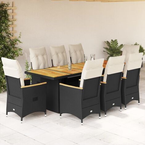Set de mesa y sillas de jardín 9 pzas y cojines ratán PE negro vidaXL (1/5)