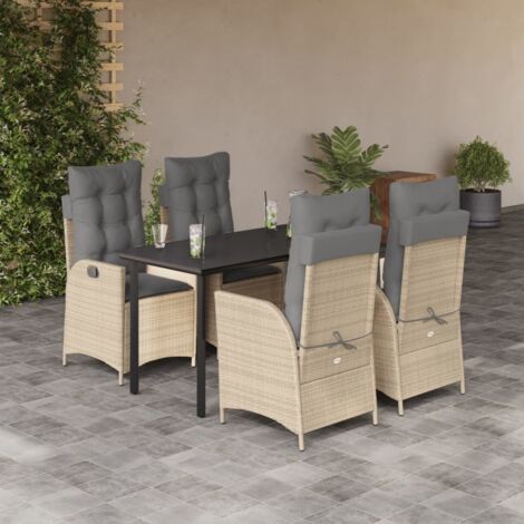 Set comedor de jardín 5 pzas con cojines ratán sintético beige vidaXL (1/5)