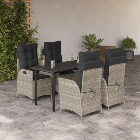 Set comedor de jardín 5 pzas cojines ratán sintético gris claro vidaXL (1/5)