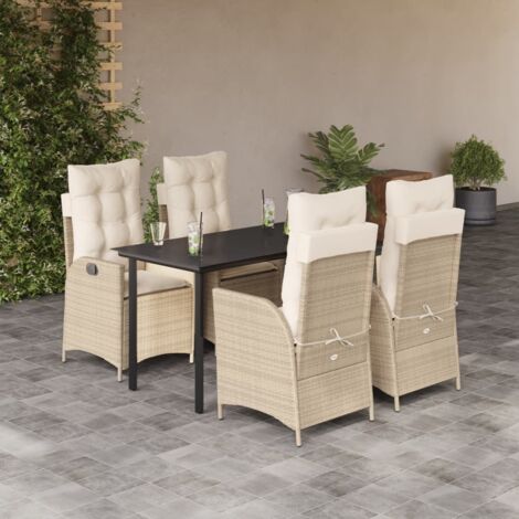 Set comedor de jardín 5 pzas con cojines ratán sintético beige vidaXL (1/5)
