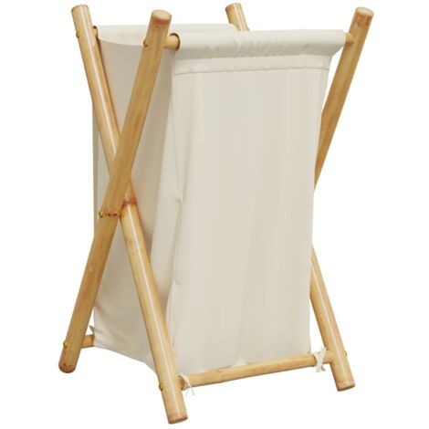 Cesto de la ropa sucia de bambú blanco crema 41,5x36x63,5 cm vidaXL