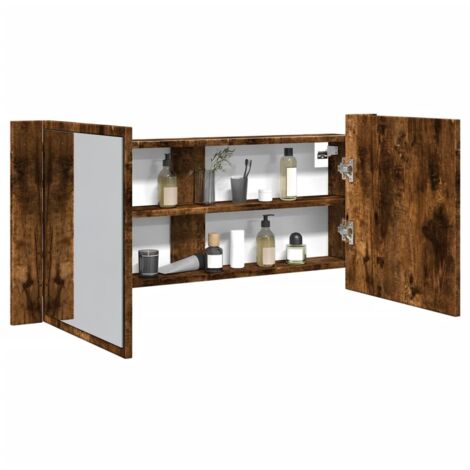 Armario de baño con espejo y luz LED roble ahumado 100x12x45 cm vidaXL