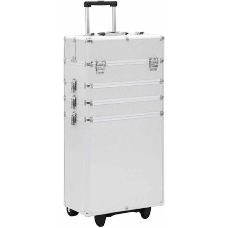 vidaXL Maletín trolley de maquillaje de aluminio plateado - Plateado