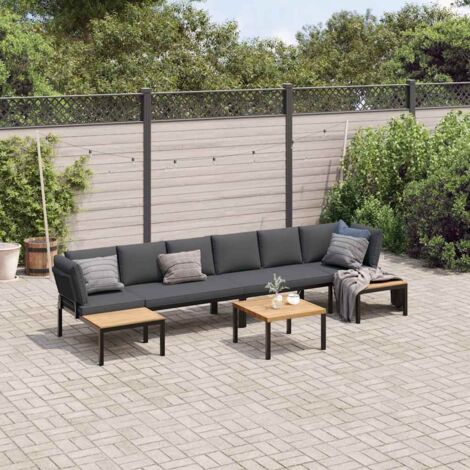 Set de sofás de jardín con cojines 5 piezas aluminio negro vidaXL (1/5)