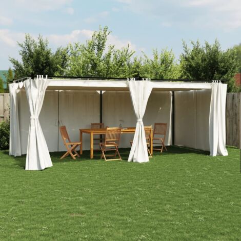 Cenador con cortinas acero color crema 6x3 m vidaXL