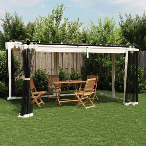 Cenador con paredes de malla acero crema 4x3 m vidaXL (1/5)