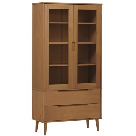 Mueble vitrina MOLDE madera maciza de pino marrón 90x35x175 cm vidaXL (1/5)