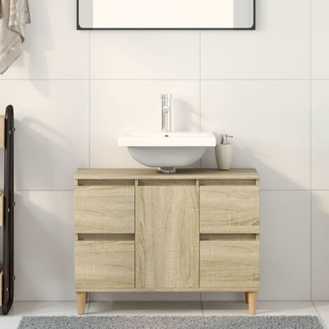 Armario de lavabo madera contrachapada roble Sonoma 80x33x60 cm vidaXL