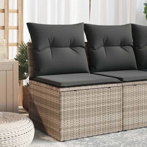 Silla jardín sin reposabrazos con cojines ratán PE gris claro vidaXL