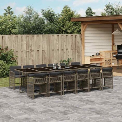 Set comedor de jardín con cojines 13 pzas ratán sintético gris vidaXL (1/5)