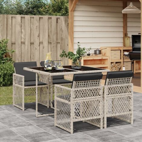 Set comedor de jardín 5 pzas cojines ratán sintético gris claro vidaXL