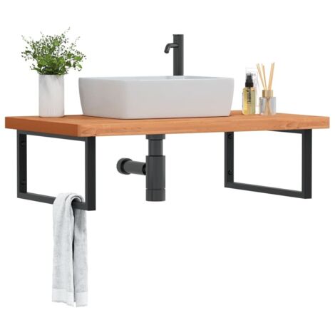 Estante de lavabo de pared de acero y madera maciza de haya vidaXL