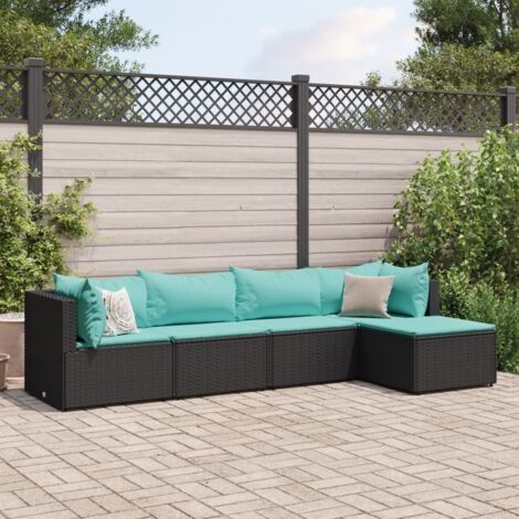 Set de muebles de jardín 5 pzas y cojines ratán sintético negro vidaXL