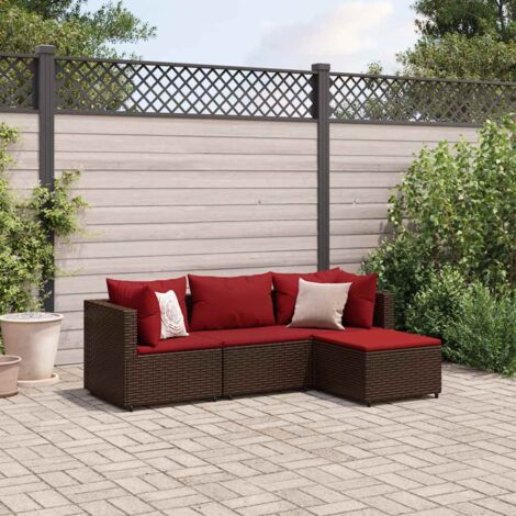 Set muebles de jardín 4 piezas y cojines ratán sintético marrón vidaXL