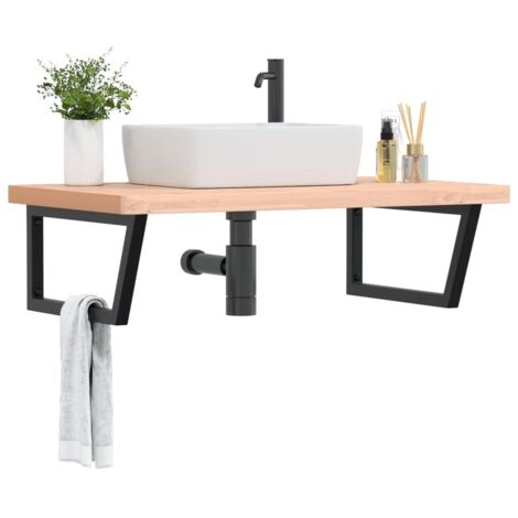 Estante de lavabo de pared de acero y madera maciza de haya vidaXL