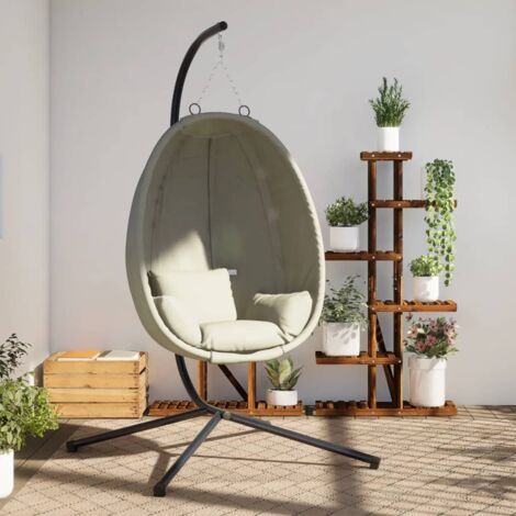 Silla colgante huevo con soporte tela y acero beige vidaXL