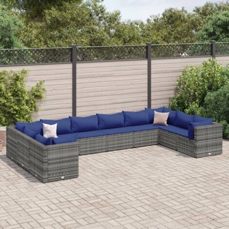 vidaXL Set de muebles de jardín 10 pzas y cojines ratán sintético gris (1/5)
