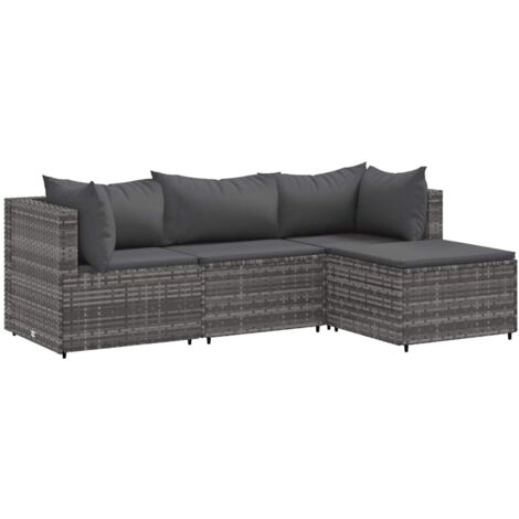 Set de muebles de jardín 4 pzas y cojines ratán sintético gris vidaXL