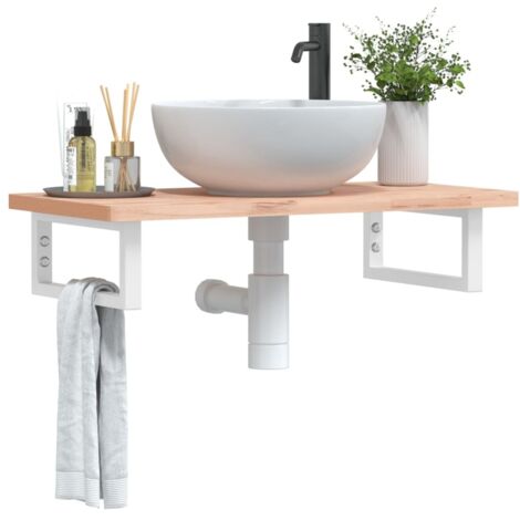 Estante de lavabo de pared de acero y madera maciza de haya vidaXL