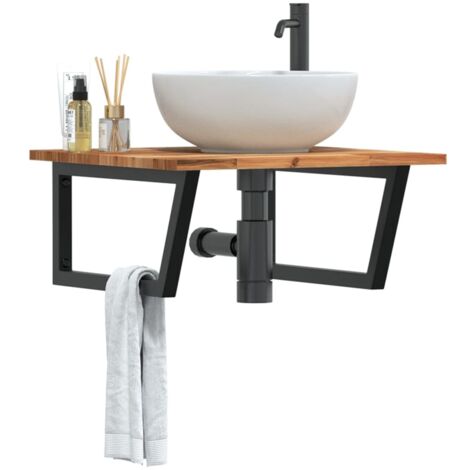 Estante de lavabo de pared acero y madera maciza de acacia vidaXL