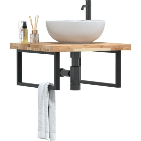 Estante de lavabo de pared acero y madera maciza de acacia vidaXL