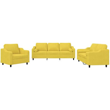Juego de sofás con cojines 3 piezas tela amarillo claro vidaXL (1/5)