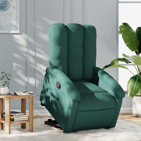 Sillón reclinable elevable tela verde oscuro vidaXL