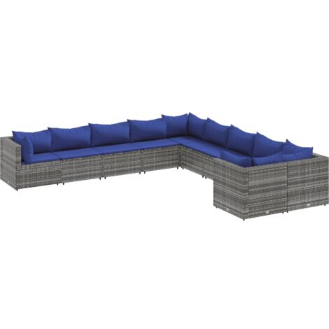 Set de sofás de jardín y cojines 10 pzas ratán sintético gris vidaXL (1/5)
