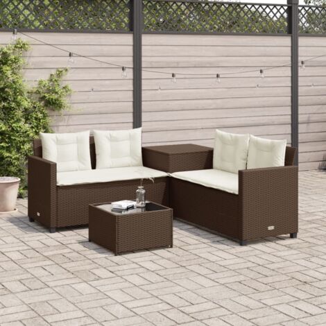 Sofá de jardín en forma de L con mesa y cojines ratán PE marrón vidaXL (1/5)