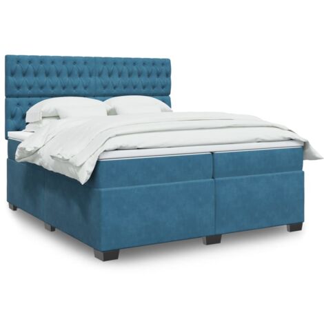 Cama box spring con colchón terciopelo azul 200x200 cm vidaXL (1/5)