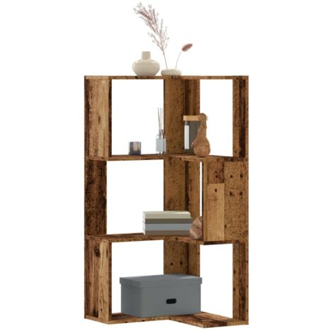 Estantería de esquina 3 niveles madera envejecida 50x50x102 cm vidaXL