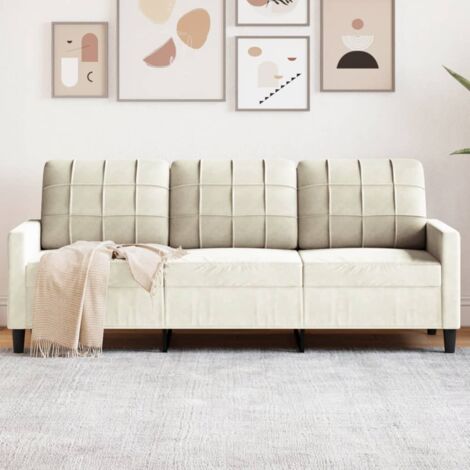Sofá de 3 plazas terciopelo color crema 180 cm vidaXL (1/5)